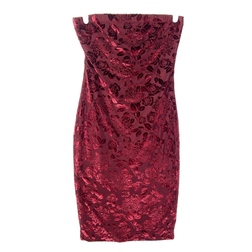Y2k Velvet Burnout Strapless Burgundy Tube Top Bodycon Mini Dress Womens S M Vtg